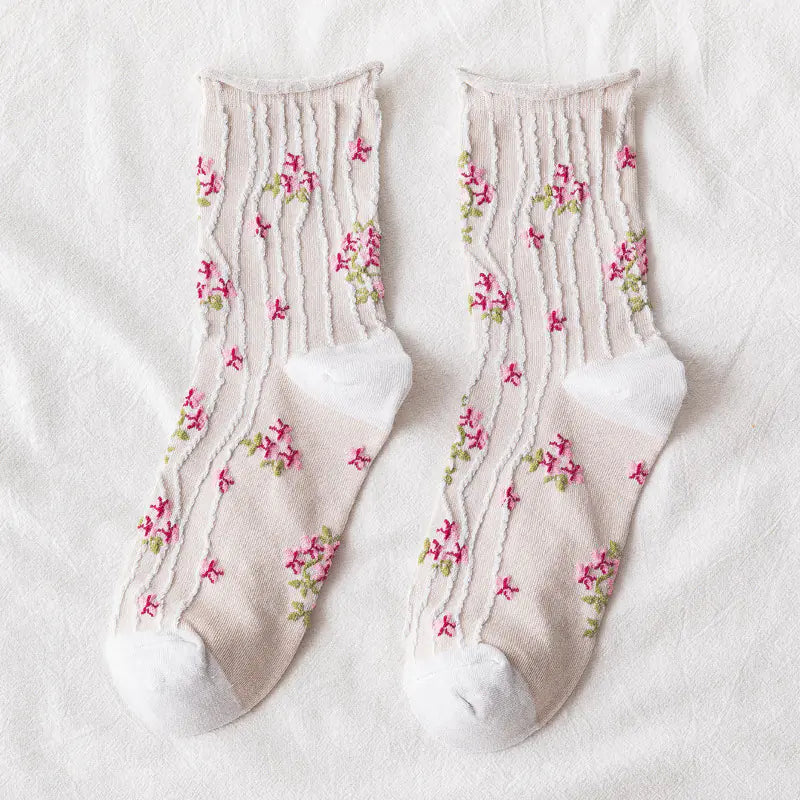 Japanese Retro Literature Art Small Flower Socks