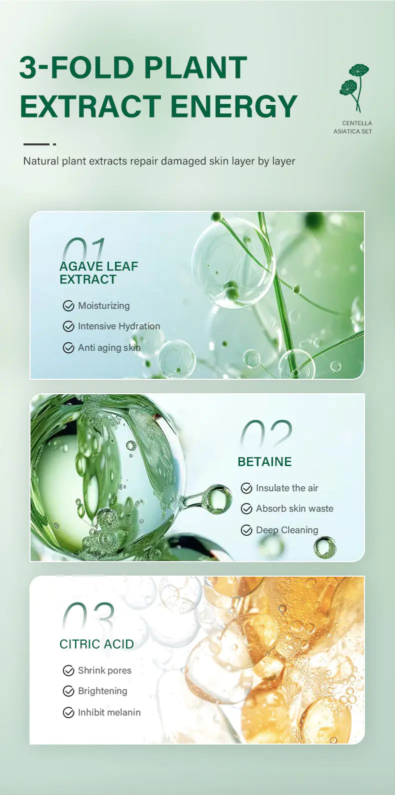 Skin Repair Centella Skin Care Kit Soothes Acne Face Care Centella Asiatica, Extract Natural Facial Skin Care Set