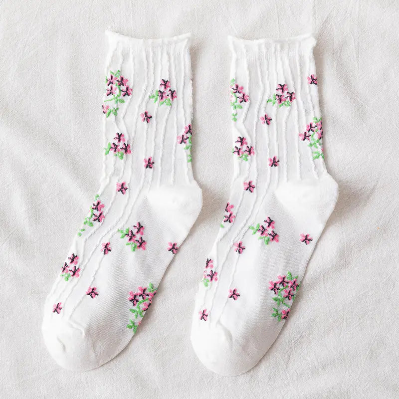 Japanese Retro Literature Art Small Flower Socks