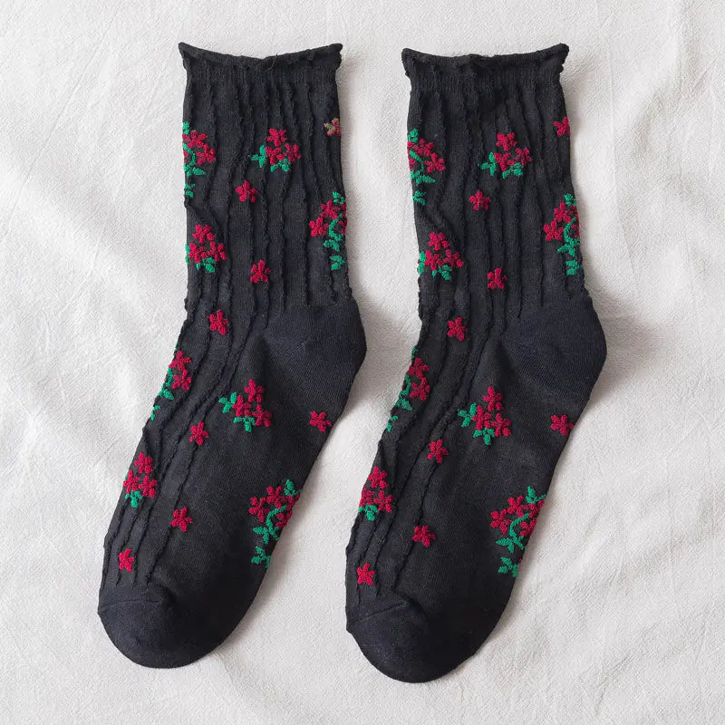 Japanese Retro Literature Art Small Flower Socks